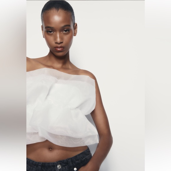 ZARA ORGANZA BANDEAU STRAPLESS TOP SIZE M WHITE 0858/806 NWT - Picture 3 of 5